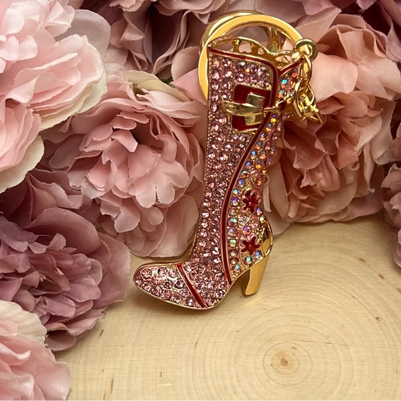 Pink and Red Crystal High Heel Boot Keychain Charm - Picture 5 of 14